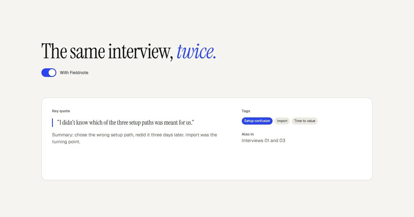 Fieldnote concept, before and after section