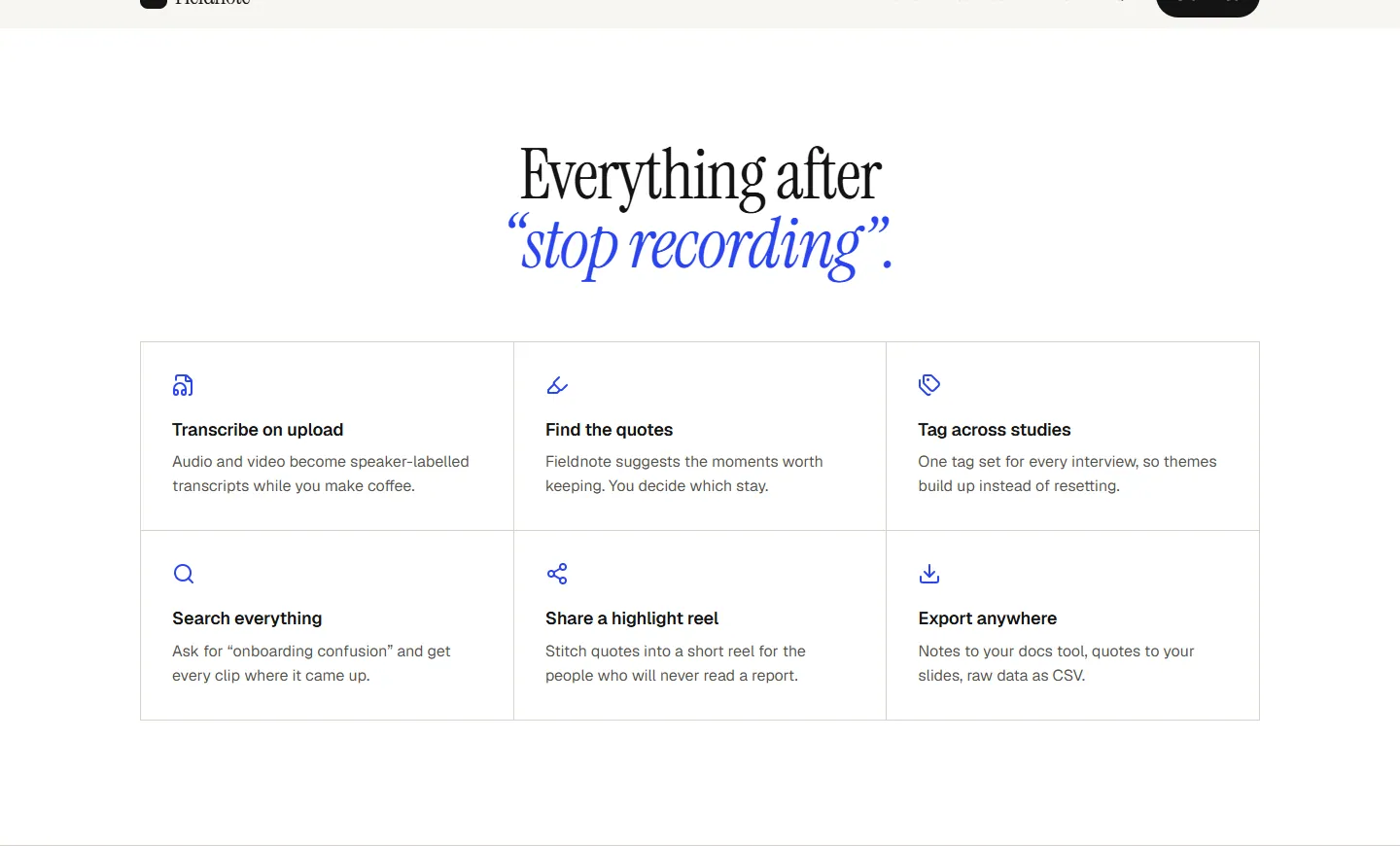 Fieldnote concept, features section
