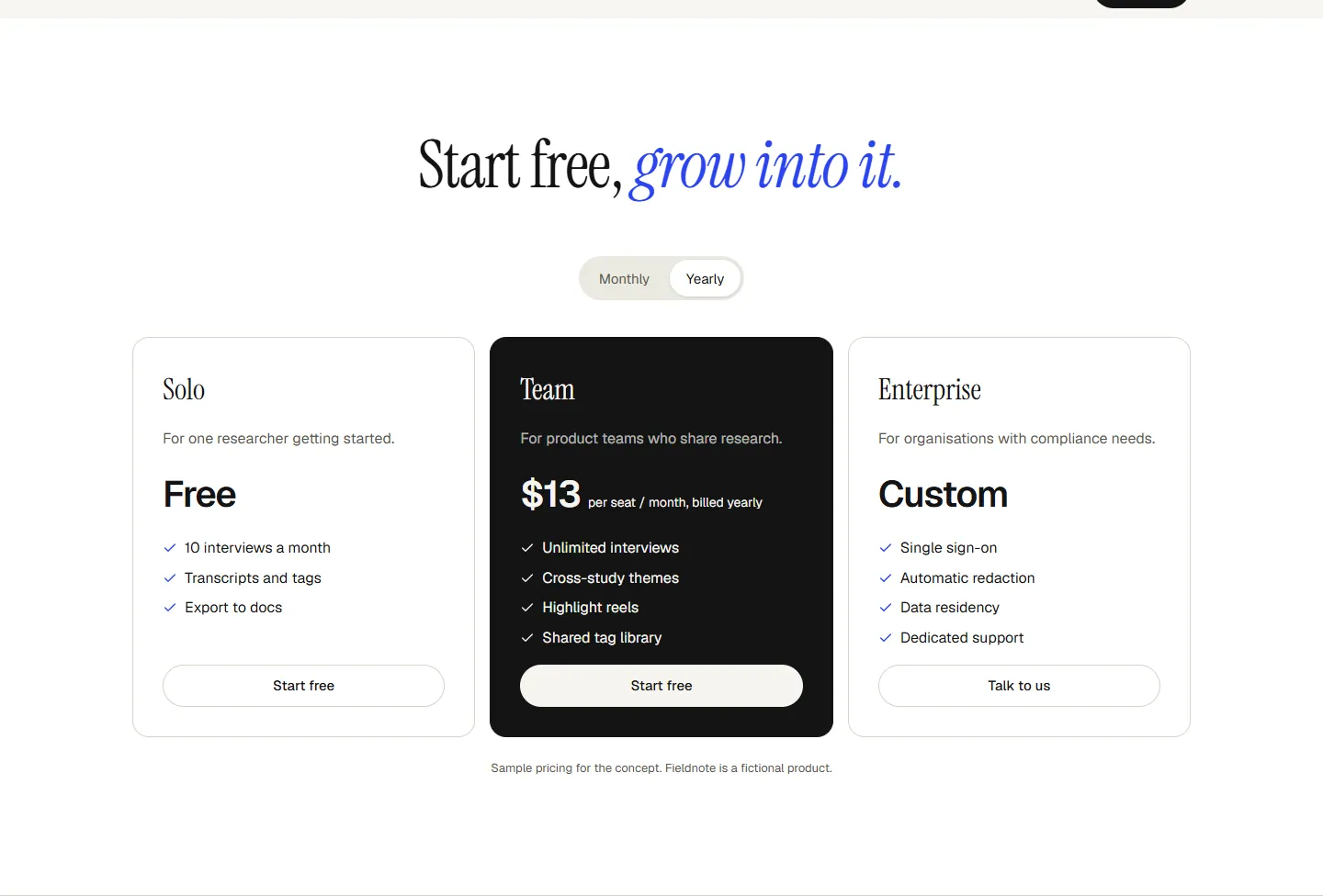 Fieldnote concept, plans section