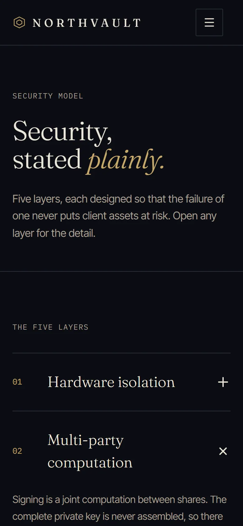 Northvault concept, security, mobile view