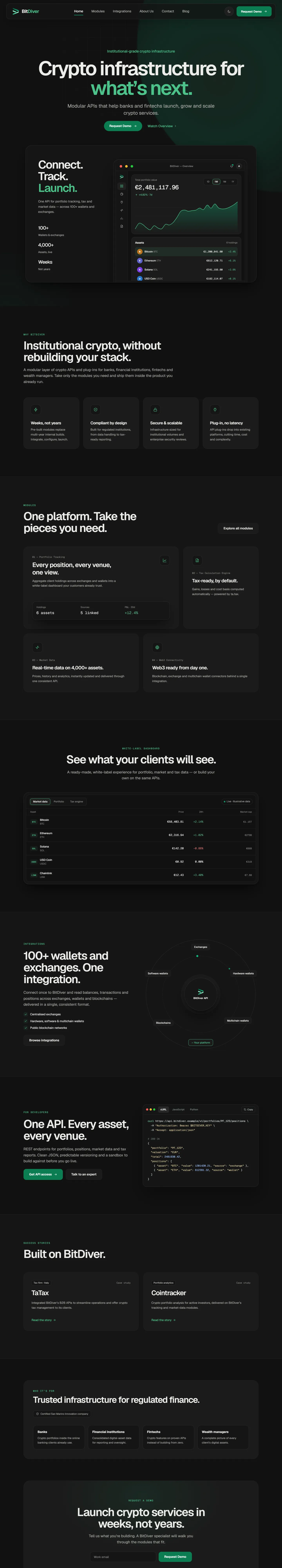 BitDiver concept, homepage, full page on desktop