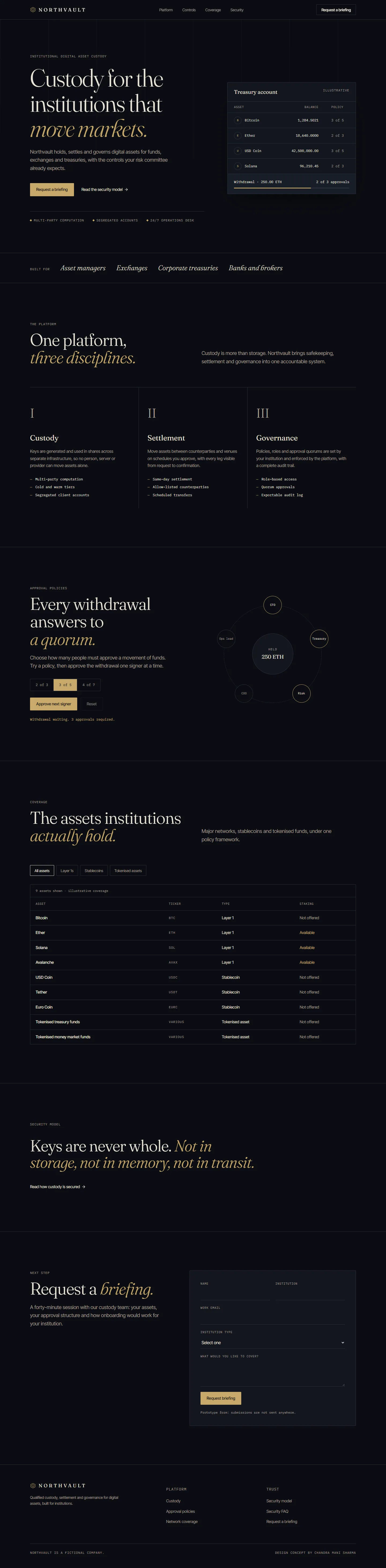 Northvault concept, homepage, full page on desktop