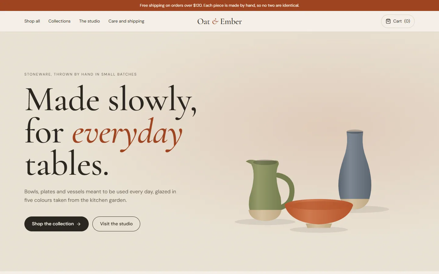 Oat & Ember concept, homepage